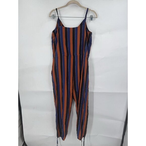 Madewell‎ X No. 6 Playa Cami Silk Jumpsuit Women 6 Orange Navy Striped Preppy - Picture 3 of 12